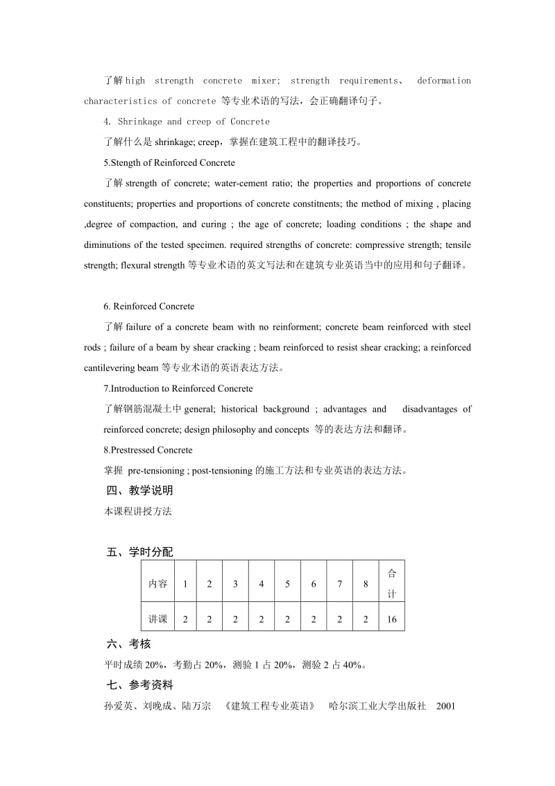 建筑工程专业英语教学大纲.doc_第2页