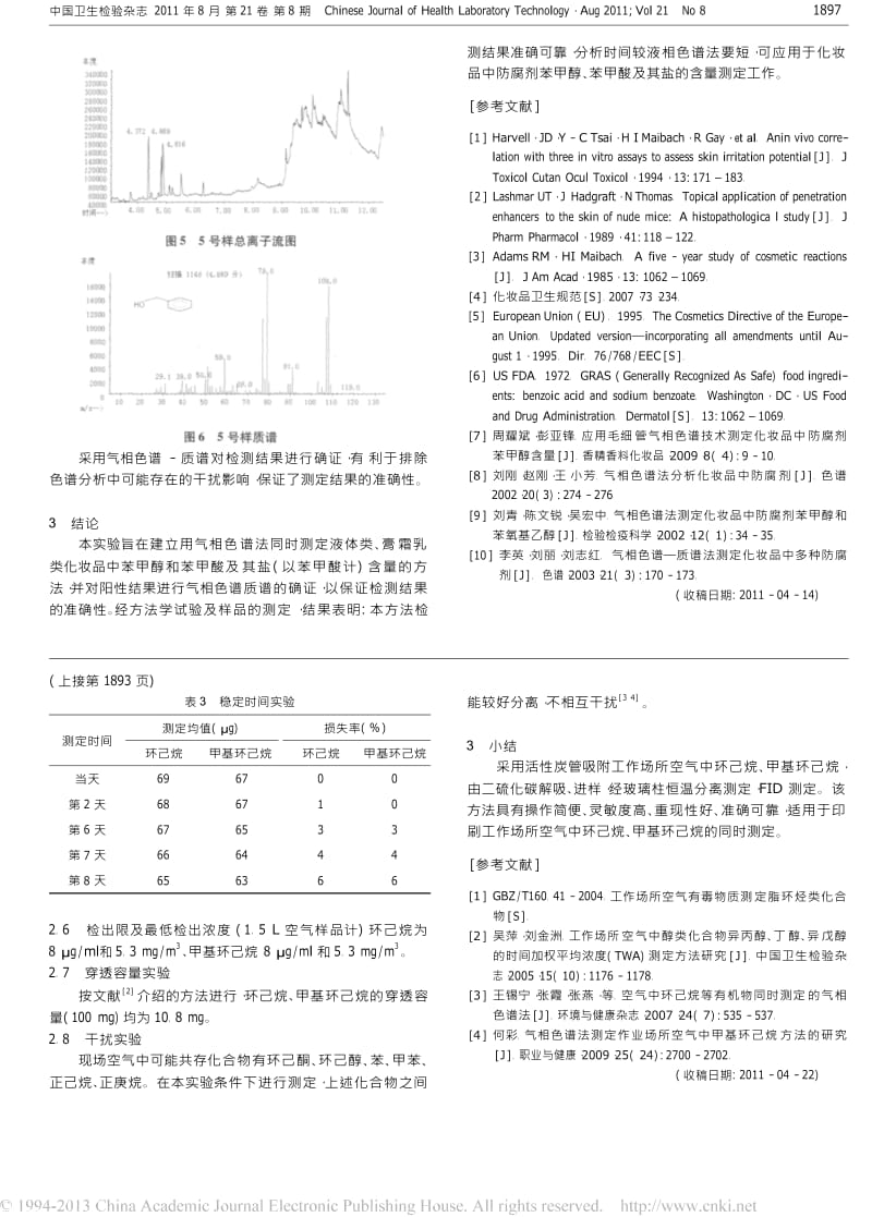 工作场所空气中环己烷和甲基环己烷的溶剂解吸气相色谱同时测定.docx_第3页