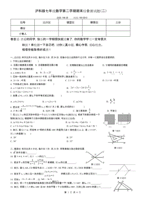 安徽省 2019最新HK沪科版初中七年级数学 下册 期末考试教学质量检测监测调研 统联考真题模拟卷(含答案).docx