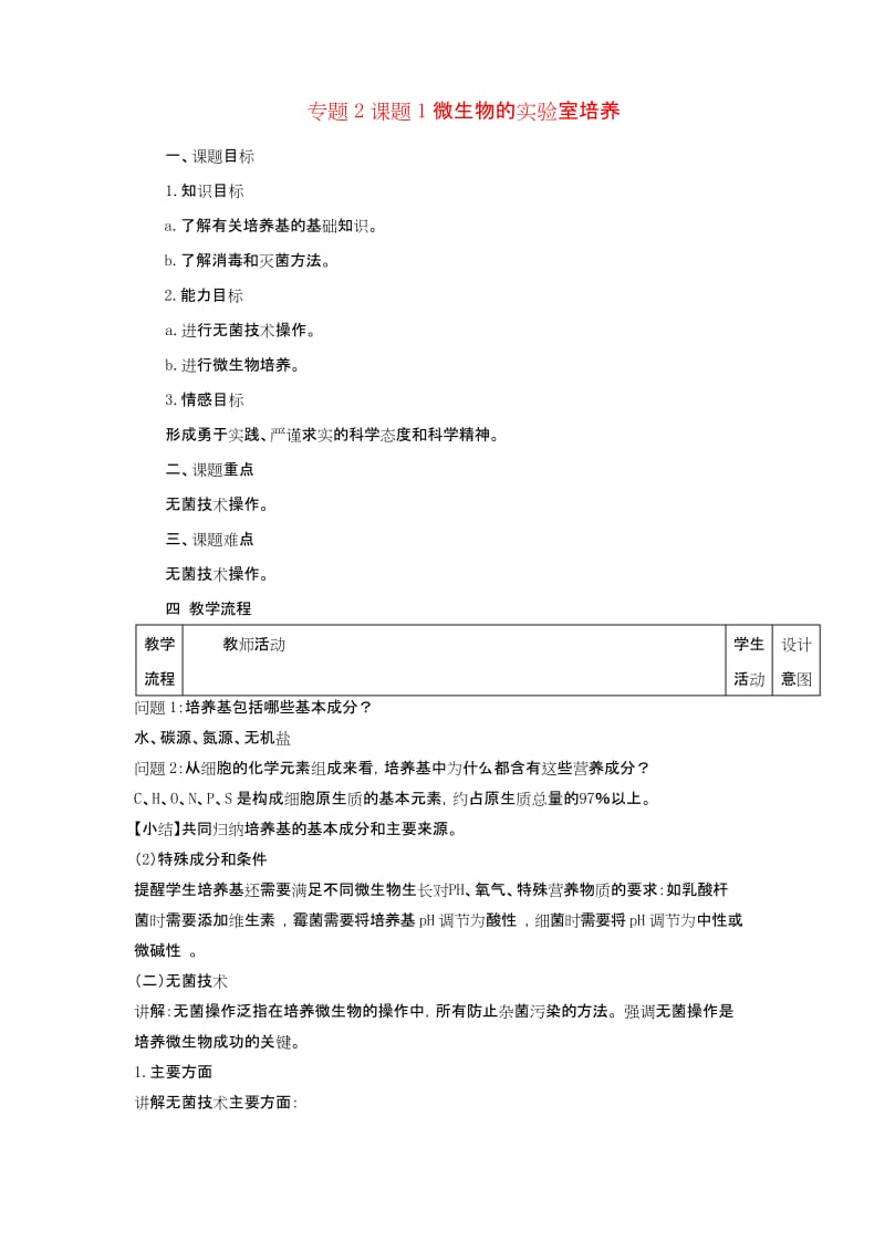 高中生物专题2微生物的培养与应用课题1微生物的实验室培养11.docx_第1页