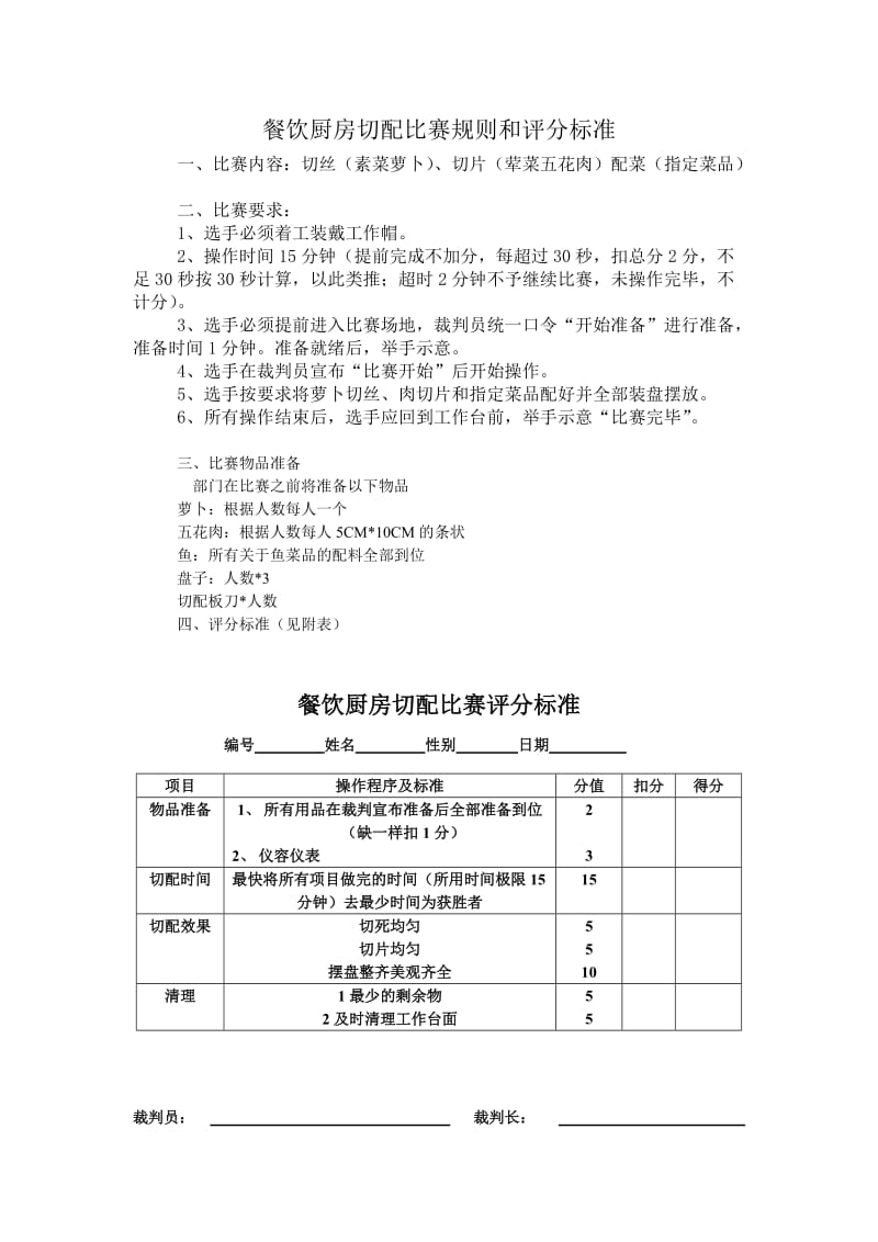 餐饮厨房切配比赛规则和评分标准.doc_第1页