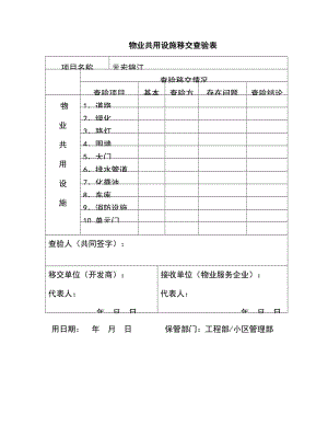 物业共用设施移交查验表.doc