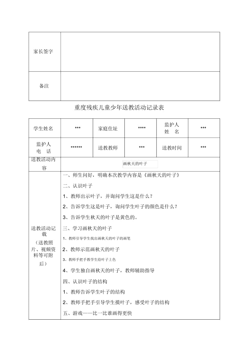 重度残疾儿童少年送教活动记录表格.docx_第2页