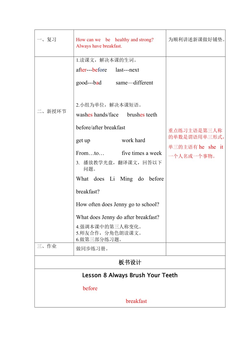 新冀教版六年级英语下册《Unit 2 Good Health to You!Lesson 8 Always Brush Your Teeth!》教案_13.doc_第2页