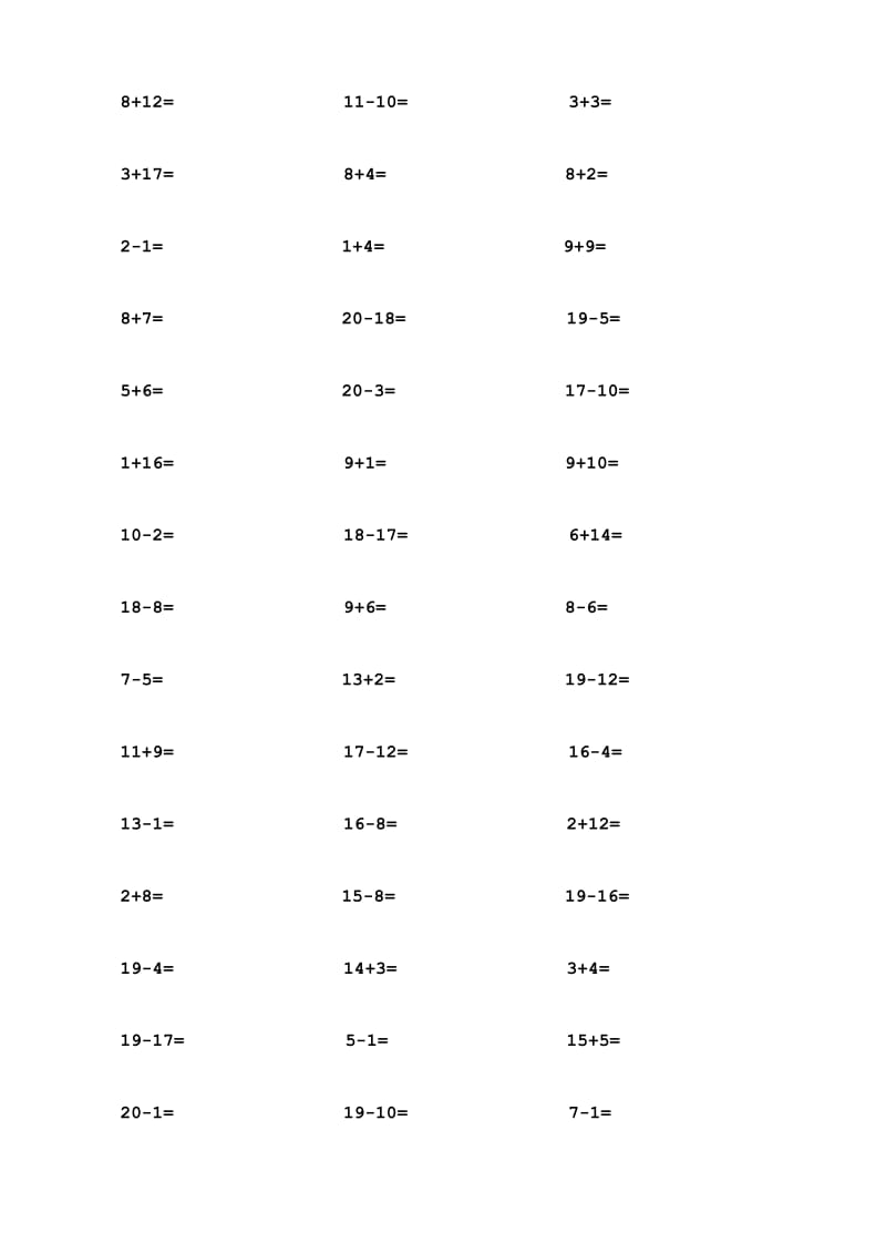 一年级20以内加减法口算题(1000道).doc_第3页