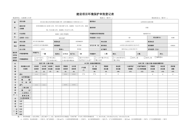 环境影响评价报告公示：灵石县石膏山风景名胜区道路工程水库南隧道出口至景区东入环评报告.doc_第1页