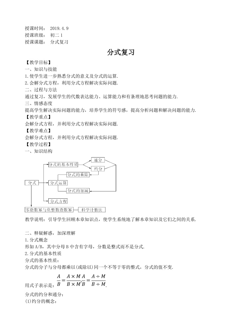 新华东师大版八年级数学下册《16章 分式小结》教案_22.doc_第1页