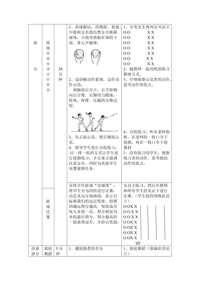 新人教版一至二年级体育《基本身体活动4.单手正对投掷方向持小垒球（小沙包）掷远与游戏》公开课教案_4.docx_第2页