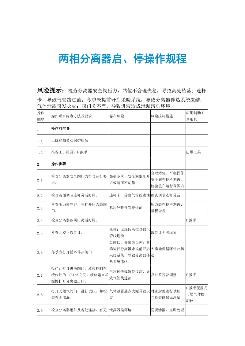 两相分离器启、停操作规程.doc_第1页