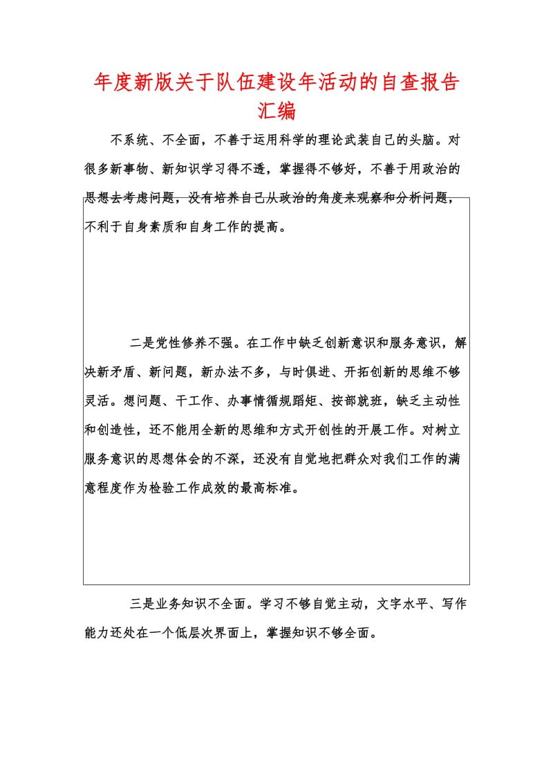 年度新版关于队伍建设年活动的自查报告汇编.docx_第1页