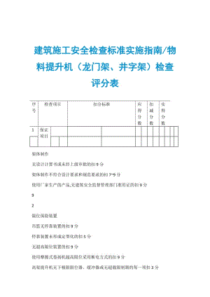 建筑施工安全检查标准实施指南物料提升机（龙门架、井字架）检查评分表.doc