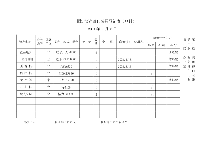 固定资产部门使用登记表.doc_第1页