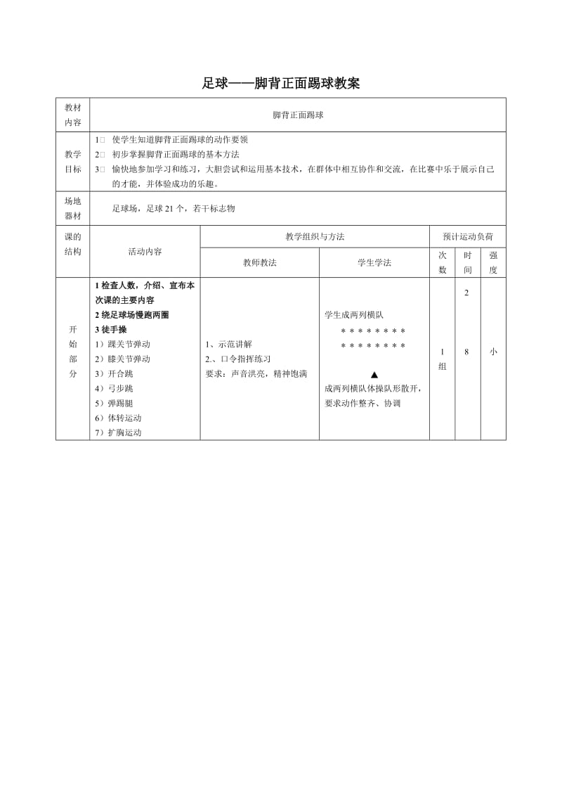 足球——脚背正面踢球教案.doc_第1页