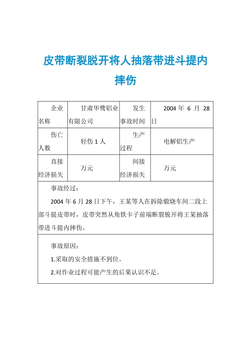 皮带断裂脱开将人抽落带进斗提内摔伤.doc_第1页