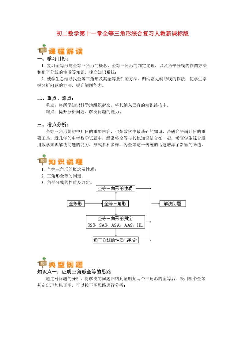 【初二数学】八年级数学 第十一章全等三角形综合复习 人教新课标版（共12页）.doc_第1页