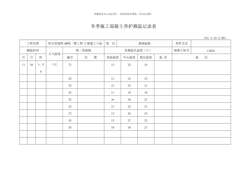 冬季施工混凝土浇筑测温记录表（参考模板）.doc_第2页