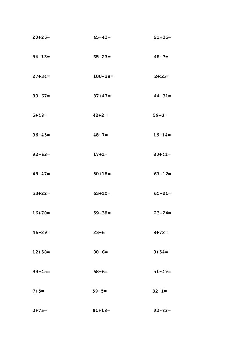 一年级数学100以内加减法口算题(1000道).doc_第3页