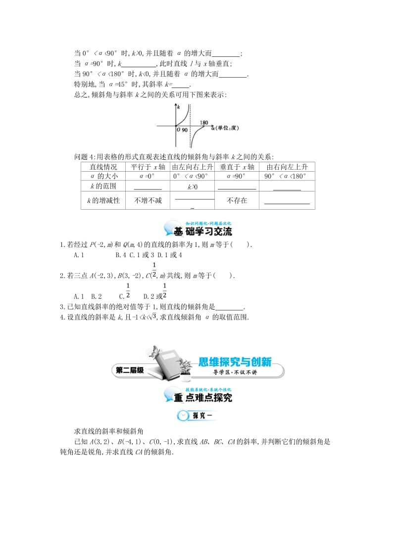 2020届高中数学《直线的倾斜角与斜率》导学案 北师大版必修2（通用）.doc_第2页