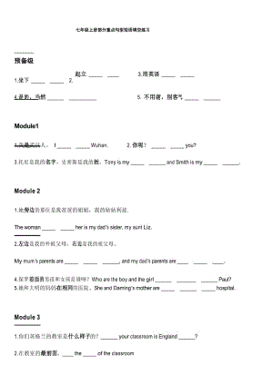 外研社七年级上册重点易错短语及句型归纳练习(无答案).docx