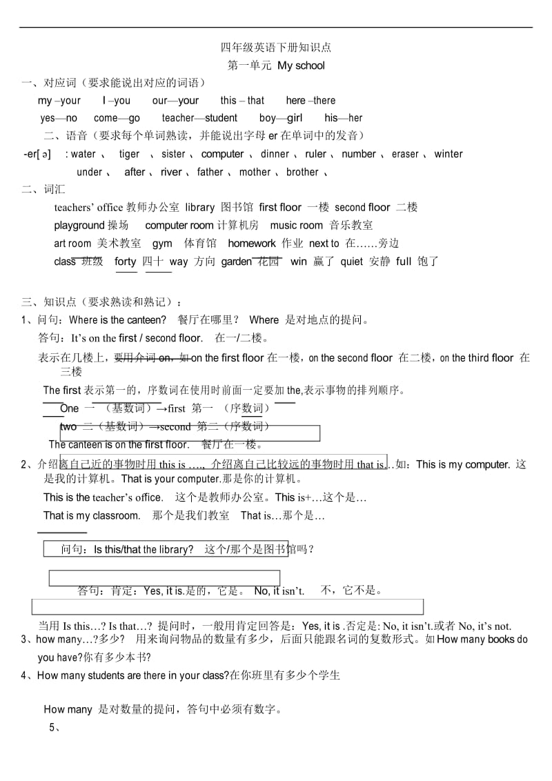 统编四年级英语下册知识点总结(非常有用).docx_第1页