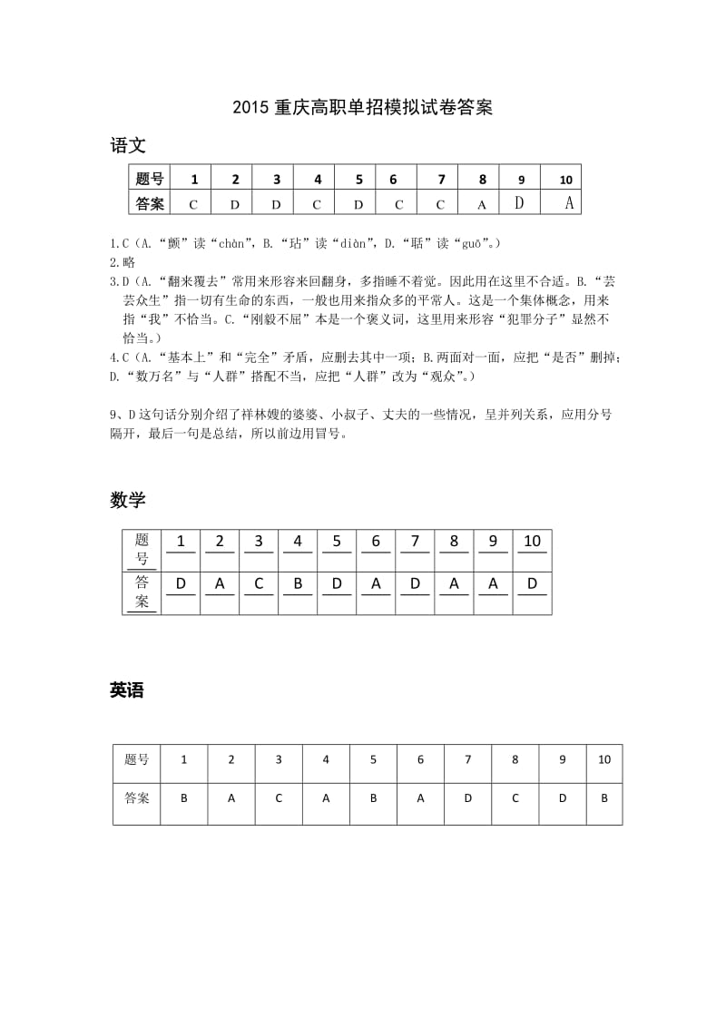 2015重庆高职单招模拟试卷答案.doc_第1页