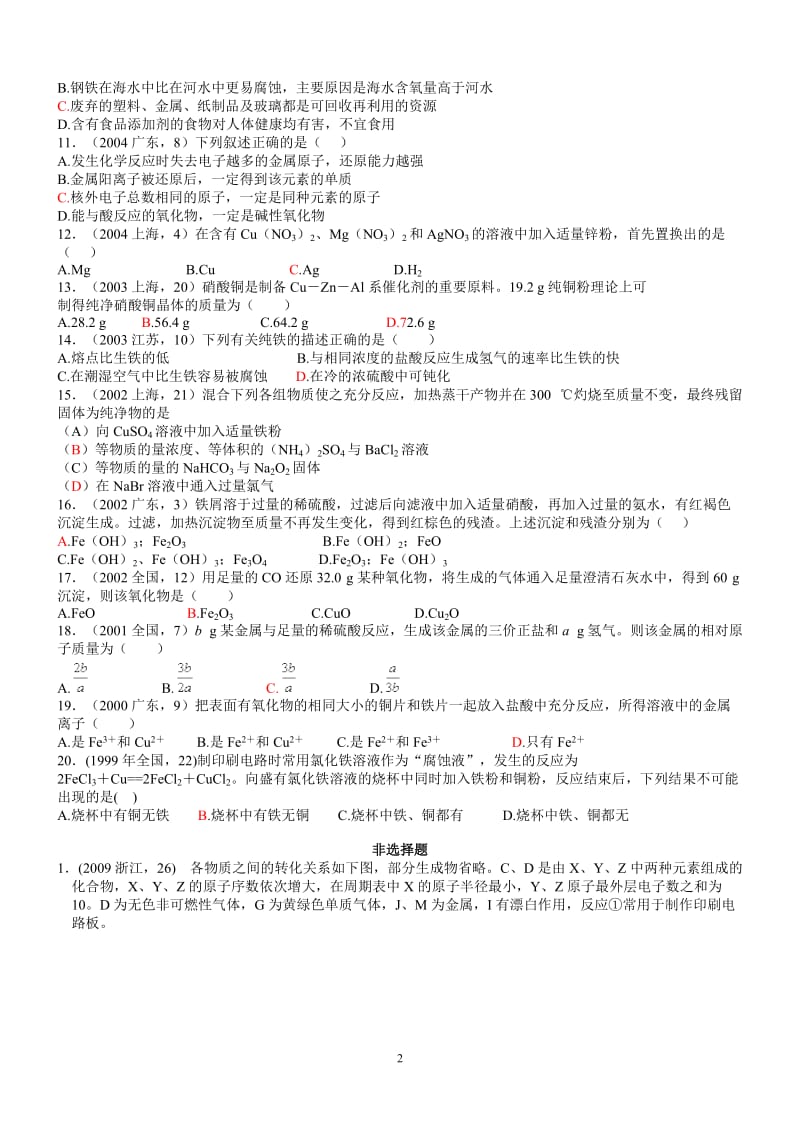 铁铜及其化合物十年高考题汇编.doc_第2页