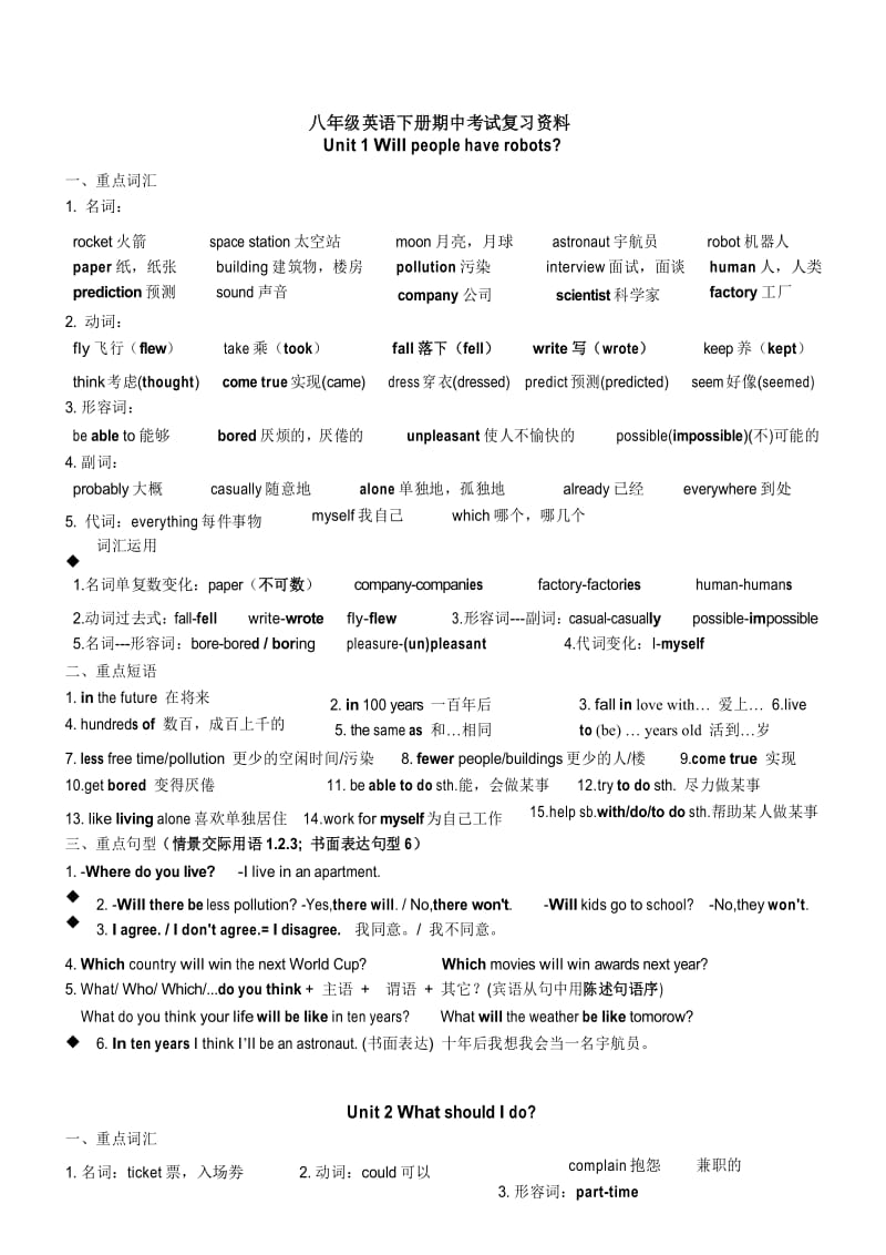 八年级英语下册期中考试复习资料.docx_第1页