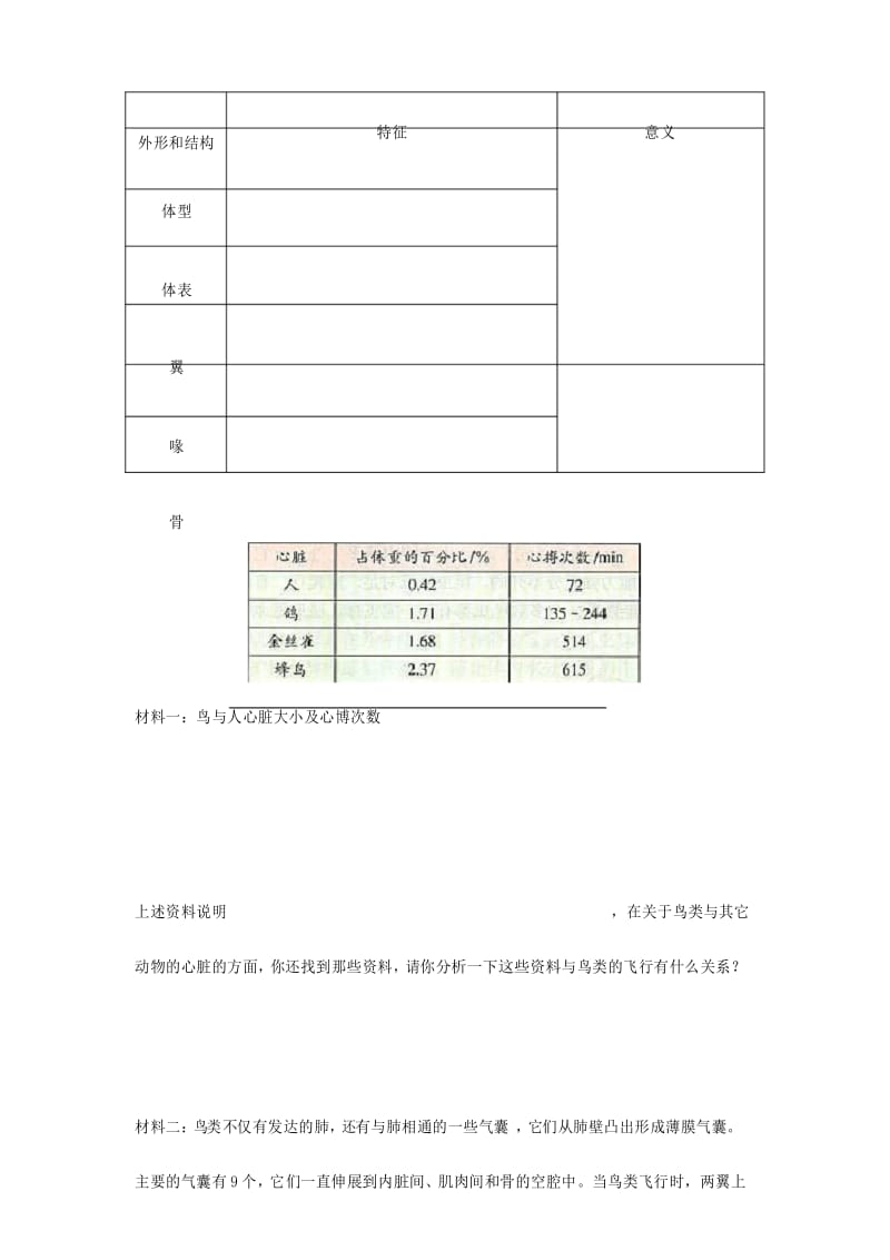 初中生物实验课——探究鸟适于飞行的形态结构特点.docx_第3页