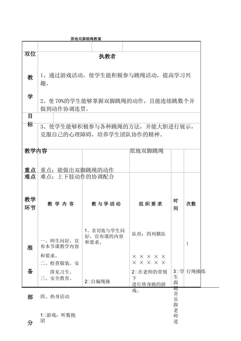 二年级体育教案原地双脚跳绳.docx_第1页