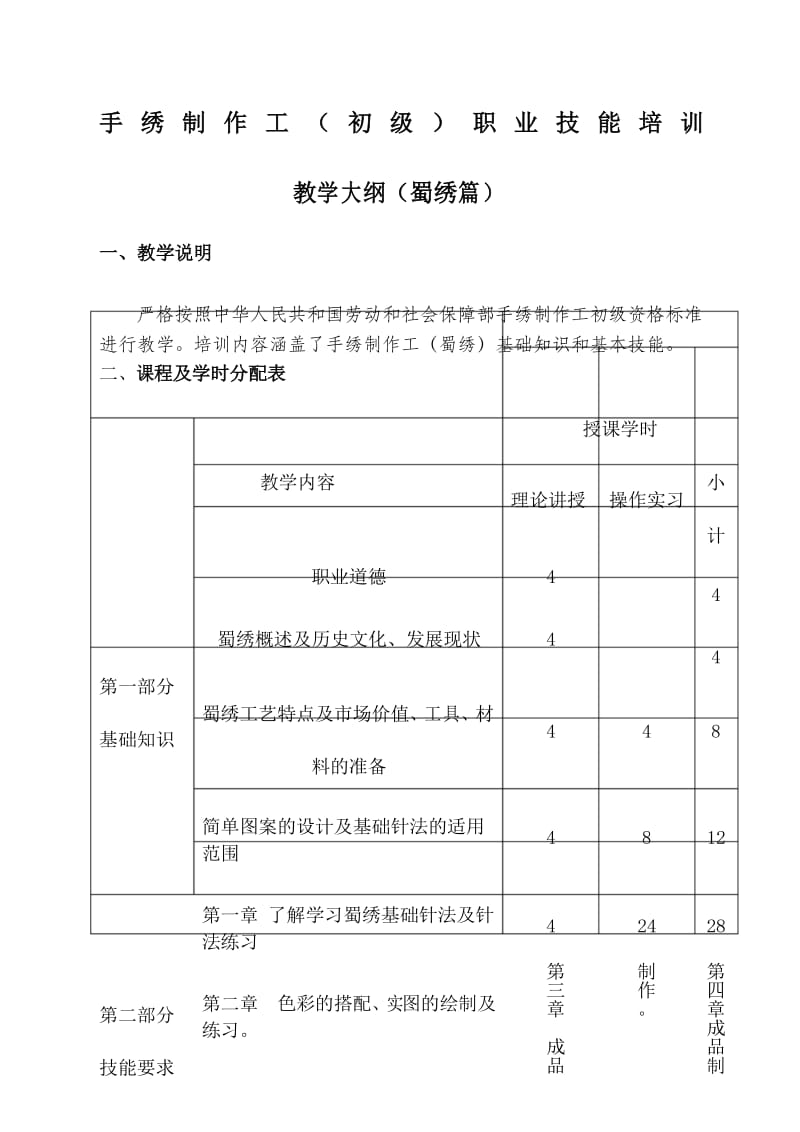 手绣制作工蜀绣初级教学大纲.docx_第1页