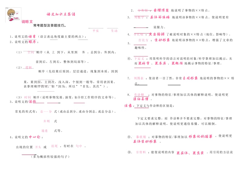 初中语文阅读知识点总结上课讲义.docx_第1页