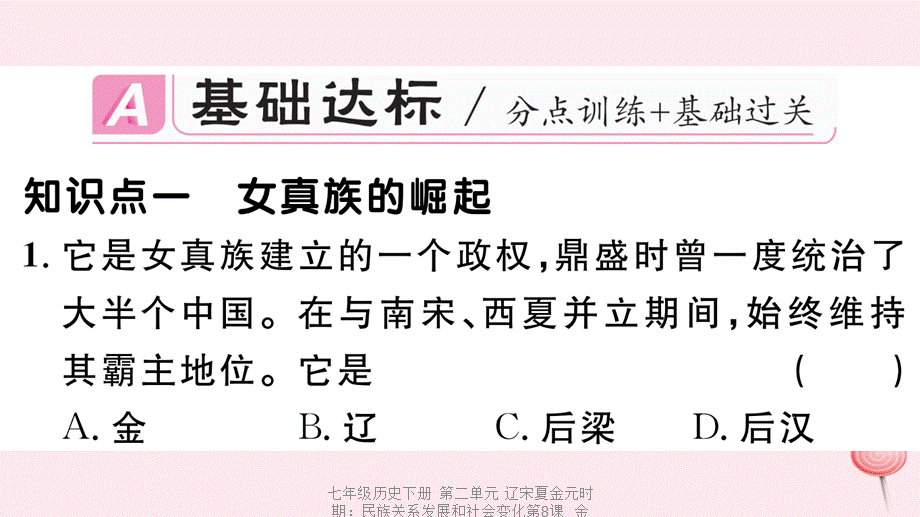 【最新】七年级历史下册 第二单元 辽宋夏金元时期：民族关系发展和社会变化第8课 金与南宋的对峙习题课件 新人教版-新人教级下册历史课件.ppt_第2页