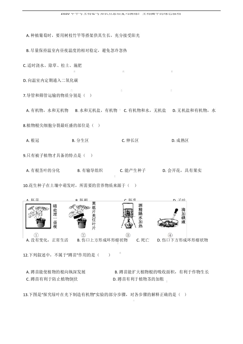 2020年中考生物必考知识点总结复习演练：生物圈中的绿色植物.docx_第3页