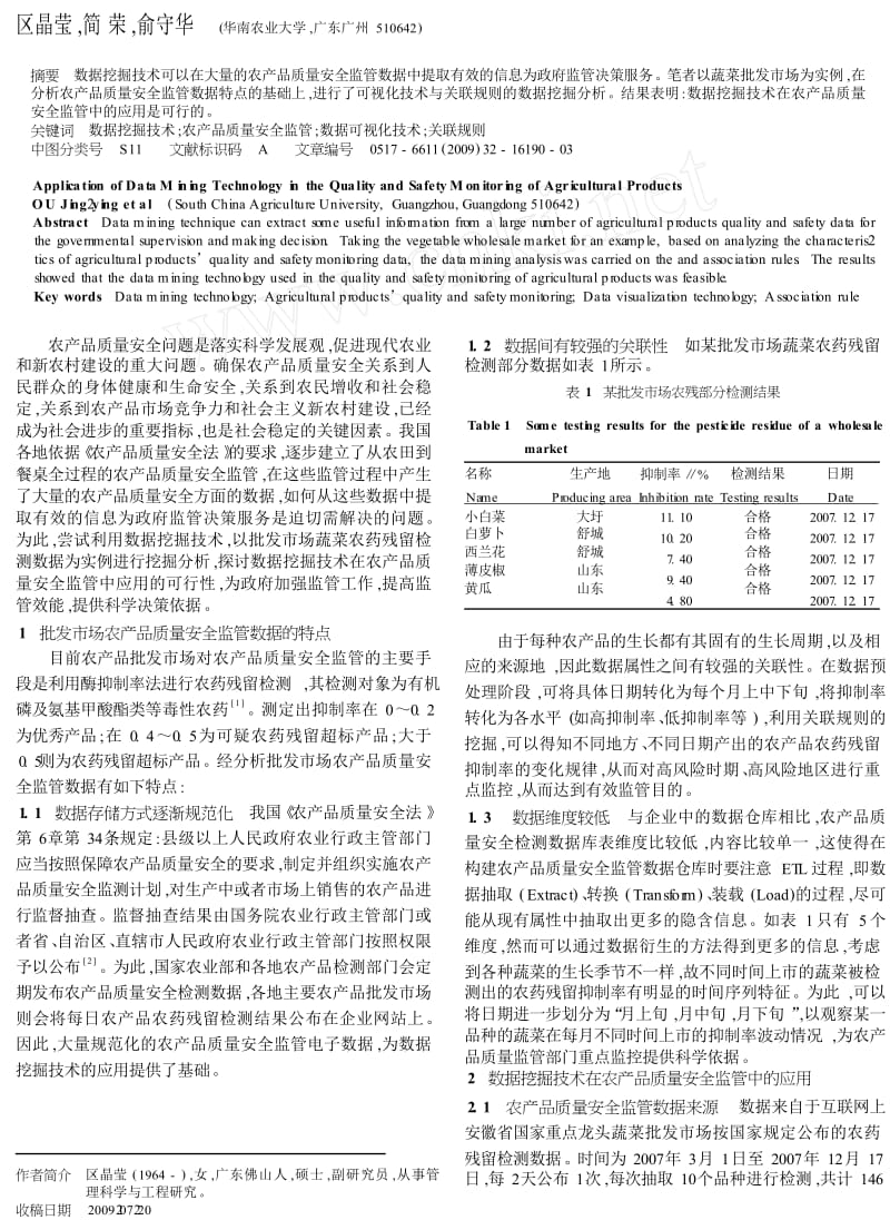 数据挖掘技术在农产品质量安全监管中的应用.doc_第1页