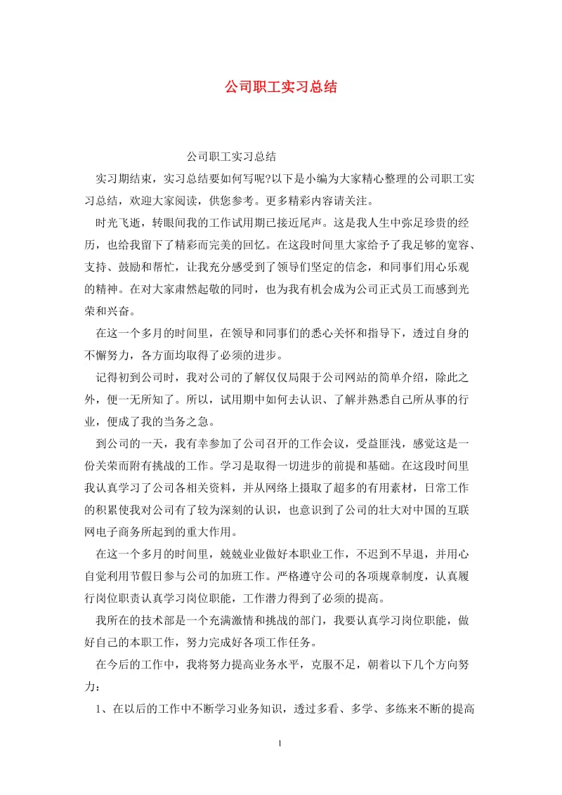 公司职工实习总结.doc_第1页