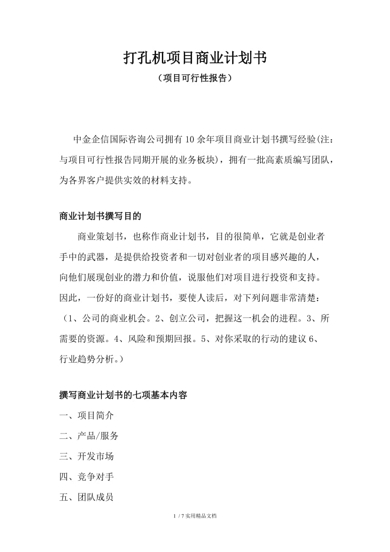 打孔机项目商业计划书.doc_第1页