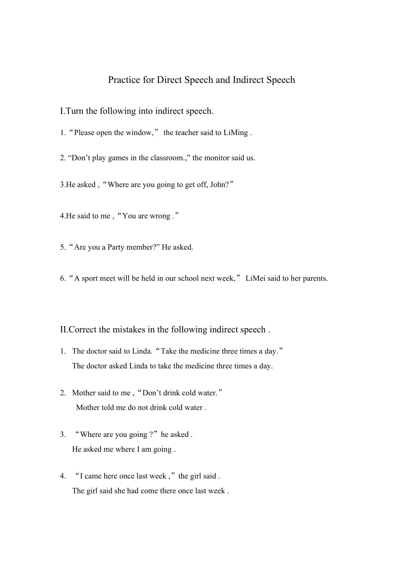 Practice for Direct Speech and Indirect Speech.doc_第1页