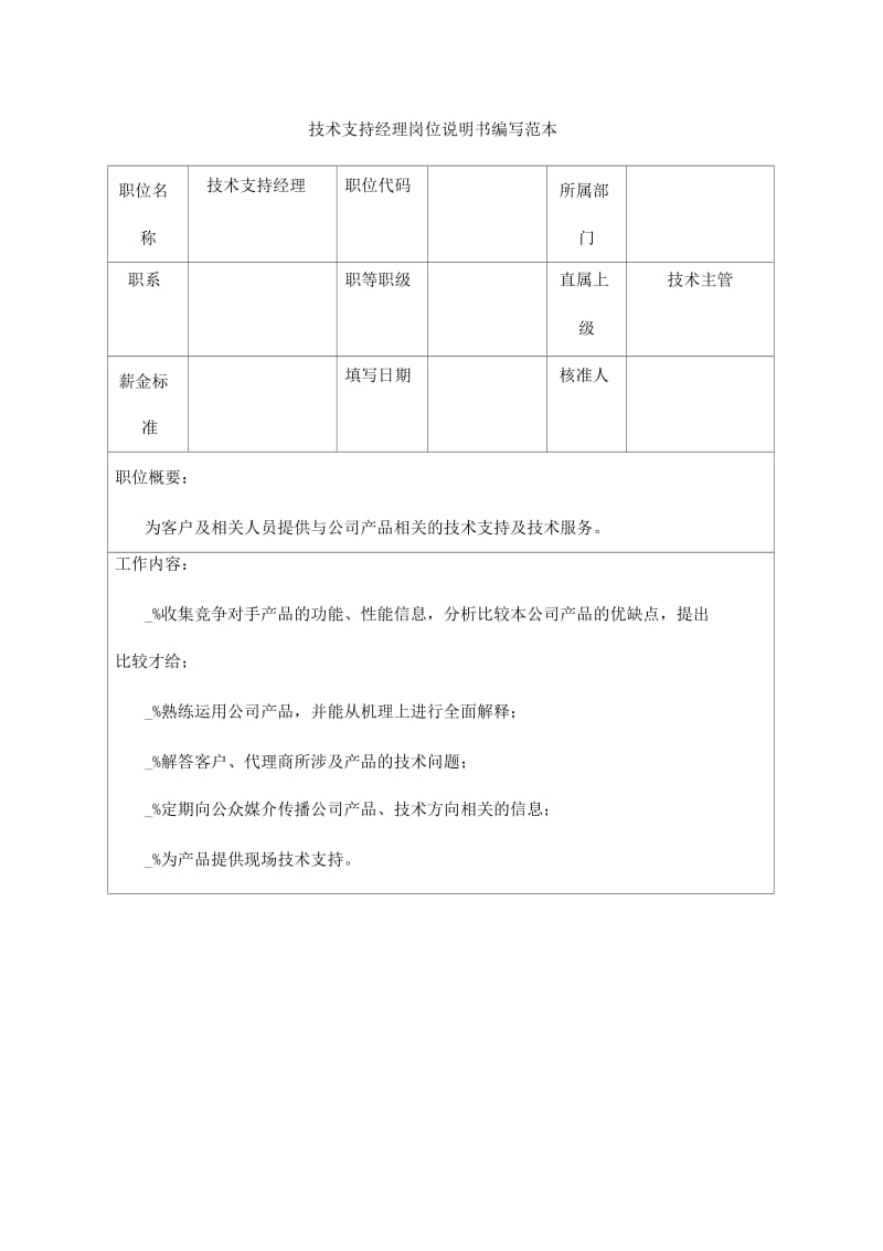 技术支持经理岗位说明书编写范本.docx_第1页