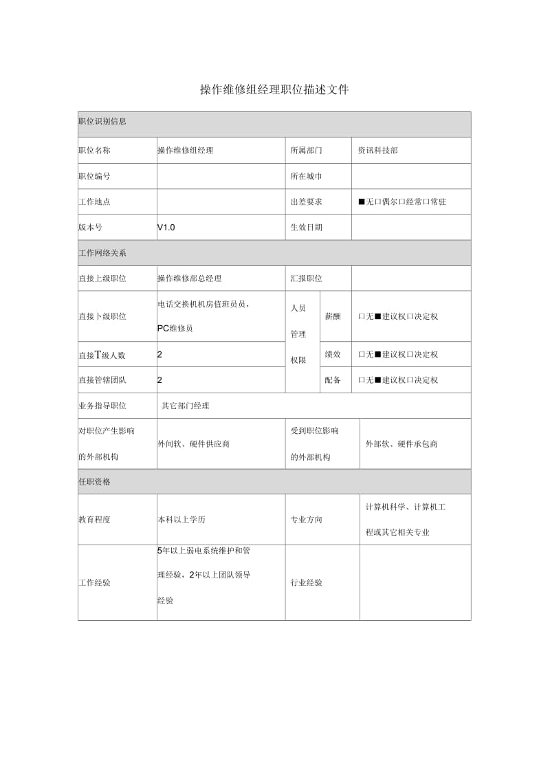 操作维修组经理职务说明书.docx_第1页