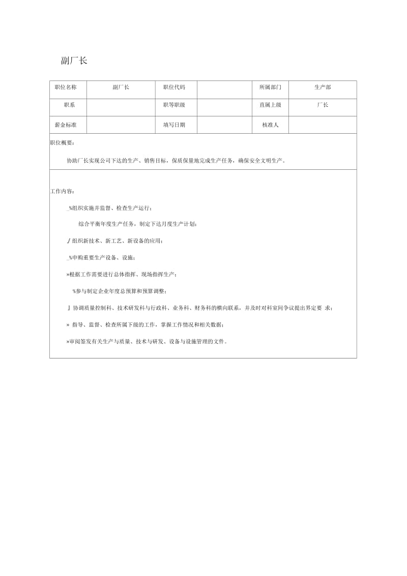 生产副厂长职位说明书.docx_第1页