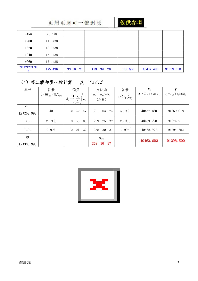 带有缓和曲线的圆曲线逐桩坐标计算例题[题目借鉴].doc_第3页