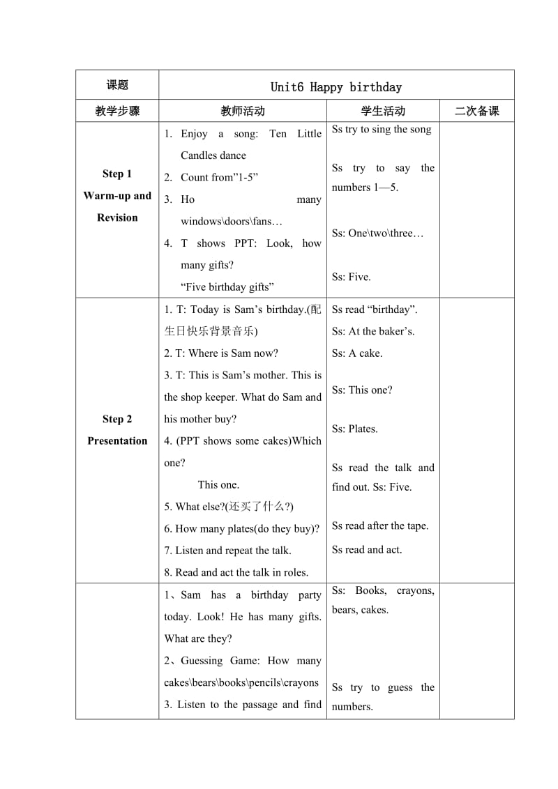 人教新版PEP三年级上册Unit6表格版教案 (2).doc_第1页