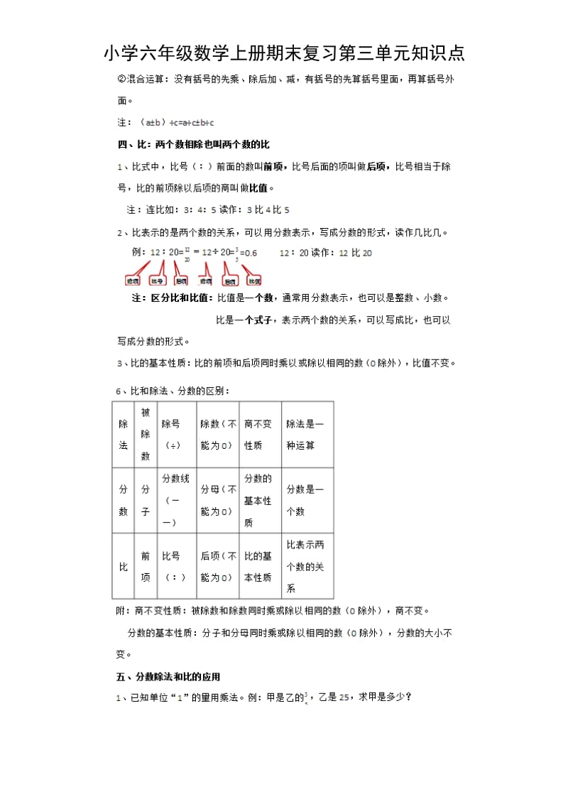 小学六年级数学上册期末复习第三单元知识点.doc_第1页