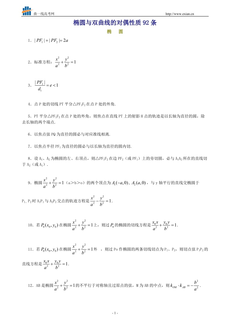 92条椭圆与双曲线的对偶性质.doc_第1页