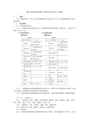 10kV油纸绝缘电缆户内型终端头制作工艺标准.doc