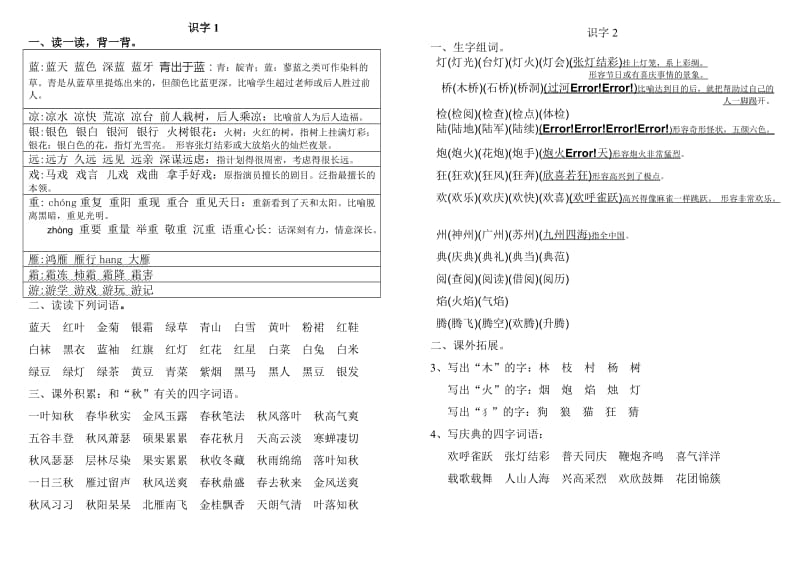 2017最新苏教版二年级上册识字1、2知识要点一课一练.doc_第2页