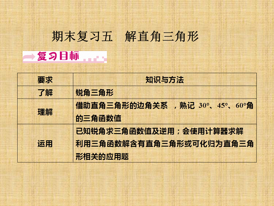 浙教版九年级数学期末复习课件：五　解直角三角形 .ppt_第1页