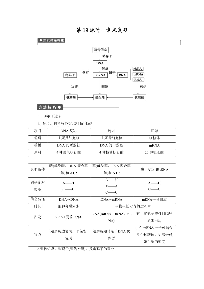 高三生物第一轮复习必修二：第四章第19课时章末复习.DOC_第1页