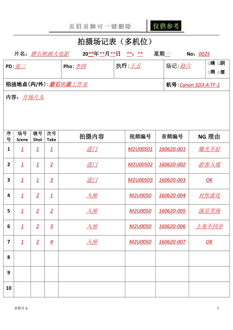 场记表填写(样本)[表格借鉴].doc_第1页