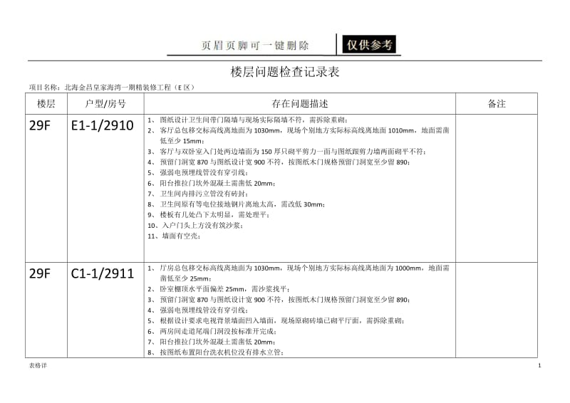 楼层问题检查记录表(29~19)[表类文书].docx_第1页